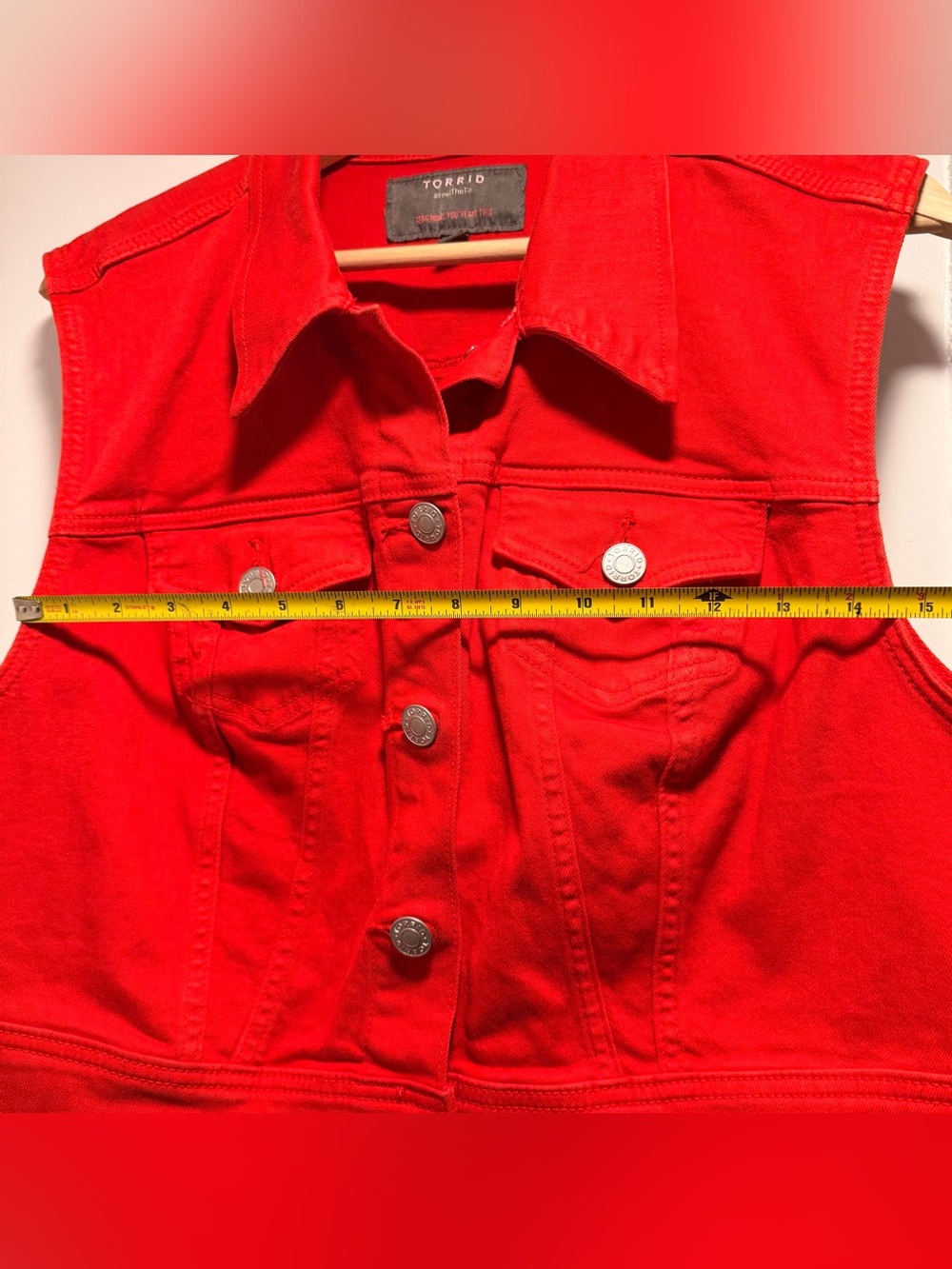 torrid Bright Red Denim Button-Front Vest sz large - Picture 7 of 7